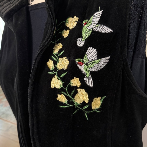 Vest, Black Cotton Velvet, Custom Embroidered, Zip Front, Sz L (12-14) - Picture 3 of 6